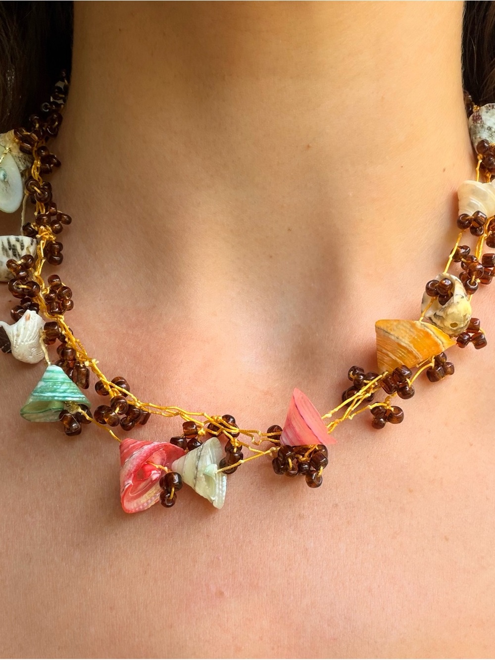 Handmade Multicolor Shell & Amber Bead Necklace